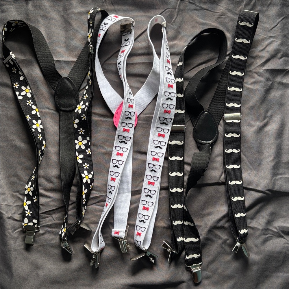 Kids Adjustable Pink & Black Suspenders Set/3 pair